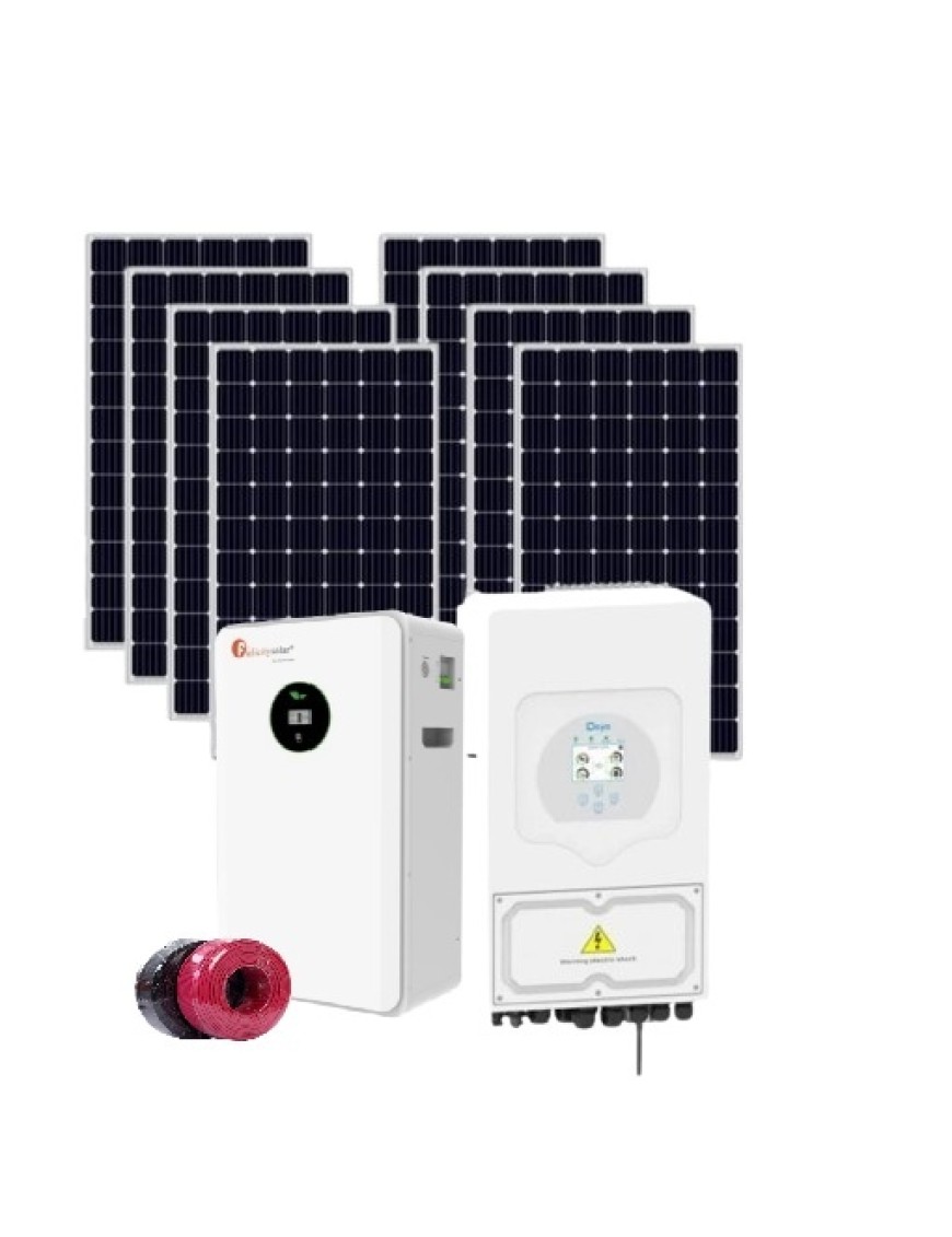 Автономна соларна система 7 kW + инвертор Deye 6 kw + 5.12 kwh литиева батерия - Трифазна