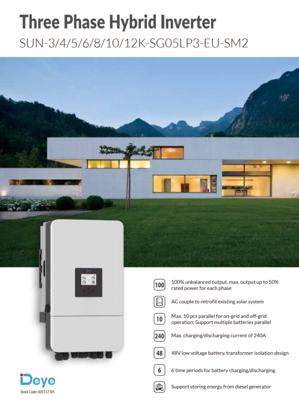 DEYE SUN-12K-SG05LP3-EU — Хибриден трифазен инвертор 12 kW | 48V LV | 2 MPPT | WiFi 5